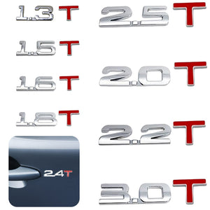 1.3/1.5/1.6/1.8/2.0/2.2/2.5/3.0T Displacement Mark Emblem Badge 3D Car Stickers Automobiles Motorcycles Decorating Accessories