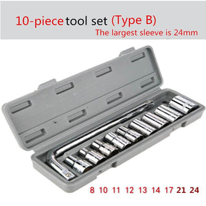 10PCS/Set 8-24mm Precision Socket Wrench Set Screwdriver Sleeve Hand Tool Repair Automobile Motorcycle Professional Tool Box Set