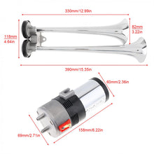 Load image into Gallery viewer, 118dB 12V Dual Tone Super Loud Auto Car Air Horn Set Heavy Duty Trumpet Compressor for Automobile Motorcycle Boat Truck