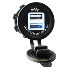 Load image into Gallery viewer, 12V/24V Dual USB Port Car Charger 3.1A Waterproof Power Outlet Adapter with dustproof cover for Automobile Motorcycle car bus