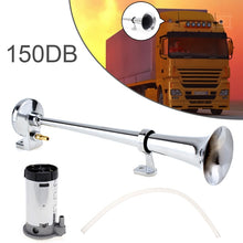 Load image into Gallery viewer, 17'' 150DB Super Loud 12V Single Trumpet Car Auto Air Claxon Horn Compressor Kit for Car Truck Boat Motorcycles Automobiles