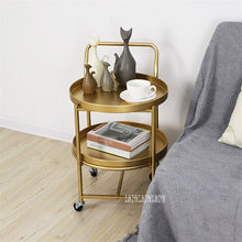 Load image into Gallery viewer, 18XS200 Living Room lron Tea Table Double Desk Cart Table Mobile Coffee Table Removable Double Layer Side Table With Pulley