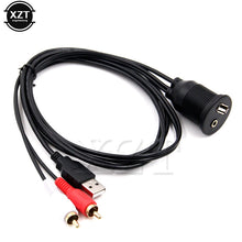 Load image into Gallery viewer, 1m Car Dashboard Flush Mount USB AUX 2RCA Socket Extension Lead Panel Cable Waterproof Cord for Automobiles Motorcycle Boat