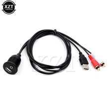 Load image into Gallery viewer, 1m Car Dashboard Flush Mount USB AUX 2RCA Socket Extension Lead Panel Cable Waterproof Cord for Automobiles Motorcycle Boat