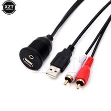 Load image into Gallery viewer, 1m Car Dashboard Flush Mount USB AUX 2RCA Socket Extension Lead Panel Cable Waterproof Cord for Automobiles Motorcycle Boat