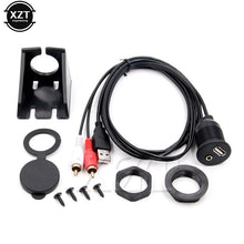 Load image into Gallery viewer, 1m Car Dashboard Flush Mount USB AUX 2RCA Socket Extension Lead Panel Cable Waterproof Cord for Automobiles Motorcycle Boat