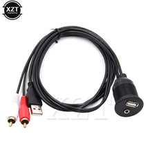 Load image into Gallery viewer, 1m Car Dashboard Flush Mount USB AUX 2RCA Socket Extension Lead Panel Cable Waterproof Cord for Automobiles Motorcycle Boat