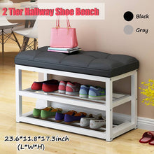 Load image into Gallery viewer, 2 Tier Shoe Storage Stool Living Room Shoe Rack Hallway Simple Change Shoe Bench Organizer Flax/Leather Cushion Shoes Cabinet