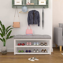 Load image into Gallery viewer, 2 Tier Shoe Storage Stool Living Room Shoe Rack Hallway Simple Change Shoe Bench Organizer Flax/Leather Cushion Shoes Cabinet
