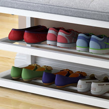 Load image into Gallery viewer, 2 Tier Shoe Storage Stool Living Room Shoe Rack Hallway Simple Change Shoe Bench Organizer Flax/Leather Cushion Shoes Cabinet