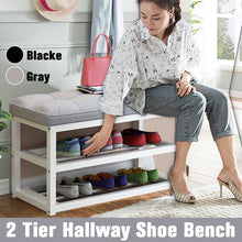 Load image into Gallery viewer, 2 Tier Shoe Storage Stool Living Room Shoe Rack Hallway Simple Change Shoe Bench Organizer Flax/Leather Cushion Shoes Cabinet