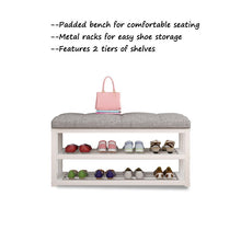 Load image into Gallery viewer, 2 Tier Shoe Storage Stool Living Room Shoe Rack Hallway Simple Change Shoe Bench Organizer Flax/Leather Cushion Shoes Cabinet