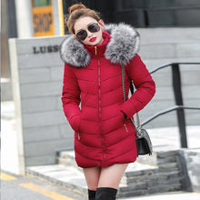 Load image into Gallery viewer, 2020 Artificial raccoon fur collar winter jacket women Winter And Autumn Wear High Quality Parkas Outwear Women Long Coats