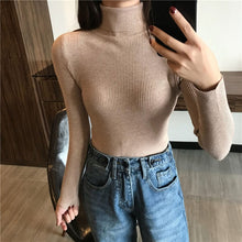 Load image into Gallery viewer, 2020 autunno Inverno Maglione Delle Donne Ha Lavorato A Maglia A Coste Maglione Pullover A Manica Lunga Dolcevita Sottile Maglione Morbido Caldo Tirare Femme