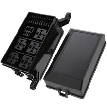 Load image into Gallery viewer, 6 Relays 6 ATC/ATO Standard Fuses Holder Block 12-Slot Relay Box with 41pcs Metallic Pins Universal for Automobiles Motorcycles