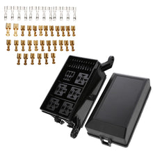 Load image into Gallery viewer, 6 Relays 6 ATC/ATO Standard Fuses Holder Block 12-Slot Relay Box with 41pcs Metallic Pins Universal for Automobiles Motorcycles