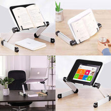 Load image into Gallery viewer, Adjustable Reading Book Stand Foldable Aluminum Lap Desk Stand Ergonomic with Page Paper Clips for Bed Office Home Lift Bracket