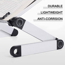 Load image into Gallery viewer, Adjustable Reading Book Stand Foldable Aluminum Lap Desk Stand Ergonomic with Page Paper Clips for Bed Office Home Lift Bracket
