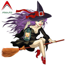 Load image into Gallery viewer, Aliauto Cartoon Car Sticker Beautiful Witch Automobiles Motorcycles Laptop Fridge Decoration PVC Decal Cover Scratches,14cm*14cm