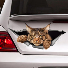 Load image into Gallery viewer, Aliauto Maine Coon Car Sticker Torn Metal Vinyl Decal 3D Funny Big Cat Automobiles &amp; Motorcycles Styling Waterproof,13cm*6cm