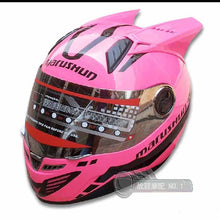 Load image into Gallery viewer, Brand MALUSHUN motorcycle helmet Pink helmet full face automobile racing helmet Casco with pink horns