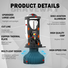 Load image into Gallery viewer, BraveWay H4 LED Mini Bi-LED Projector Headlight Lens Headlamp Retrofit DIY Car Styling High Beam Low Beam Lights for Motorcycle