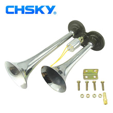 Load image into Gallery viewer, CHSKY Universal 24V Loud Dual Trumpet 105-125db Loud Chrome Car Air Horn for Trucks Cars Automobiles Lorry Boat Train Air Klaxon