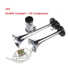 Load image into Gallery viewer, Car Air Horn 12V/24V Low and High Tone Stainless Steel Dual Trumpet For Car Horn Speaker for Trucks Automobile Motorcycle