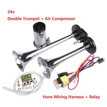 Load image into Gallery viewer, Car Air Horn 12V/24V Low and High Tone Stainless Steel Dual Trumpet For Car Horn Speaker for Trucks Automobile Motorcycle