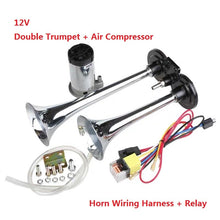 Load image into Gallery viewer, Car Air Horn 12V/24V Low and High Tone Stainless Steel Dual Trumpet For Car Horn Speaker for Trucks Automobile Motorcycle