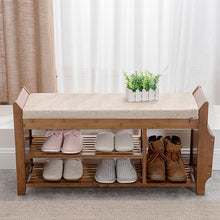 Load image into Gallery viewer, Change shoes stool home door shoe rack long bench Nordic modern multi-purpose shoe cabinet can sit bamboo solid wood shoes bench