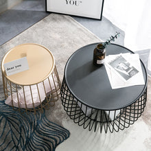 Load image into Gallery viewer, Creative coffee table small apartment living room golden iron round coffee table storage small side table