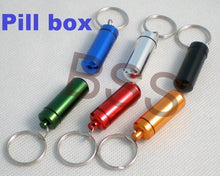 Load image into Gallery viewer, Free shipping 10pcs/lot Mix 6 colors Aluminium Pill box case Cache Container Geocache Geocaching Key rings keychain holder vial