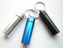 Load image into Gallery viewer, Free shipping 1pcs Aluminium Pill box case Cache Container Geocache Geocaching Keyring Drugs keychain holder vial 012