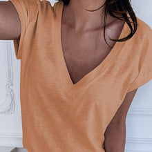 Load image into Gallery viewer, GAOKE White Summer T Shirt Women Casual Womens Tee Shirts V-neck Tshirt Pus Size XL Short Sleeve T-shirt Ladies Women Clothings