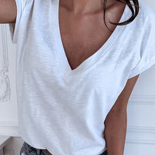 Load image into Gallery viewer, GAOKE White Summer T Shirt Women Casual Womens Tee Shirts V-neck Tshirt Pus Size XL Short Sleeve T-shirt Ladies Women Clothings