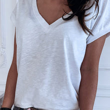 Load image into Gallery viewer, GAOKE White Summer T Shirt Women Casual Womens Tee Shirts V-neck Tshirt Pus Size XL Short Sleeve T-shirt Ladies Women Clothings