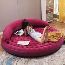 Load image into Gallery viewer, Indoor Use Round Inflatable Folding Floor Bed Foldable PVC Air Sofa/Mattress/Louge Chairs with Backrest Thickened Soft Flocking