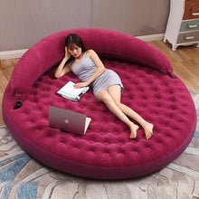 Load image into Gallery viewer, Indoor Use Round Inflatable Folding Floor Bed Foldable PVC Air Sofa/Mattress/Louge Chairs with Backrest Thickened Soft Flocking