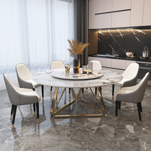 Load image into Gallery viewer, Italian light luxury marble round Nordic dining table with turntable modern minimalist dining table