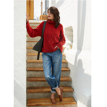 Load image into Gallery viewer, Knit Sweater Women Oversized Cashmere Sweater Cute Pink Sweaters Winter Clothes Turtleneck Pullover Red Luxury Designer Clothing