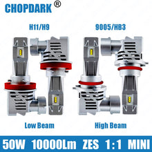 Load image into Gallery viewer, LED H11/H9 Low Beam 9005/HB3 High Beam Car LED Headlight Bulbs Combo 50W 10000Lm 6000K ZES Chips Wireless Direct Plug-in 2 Paris