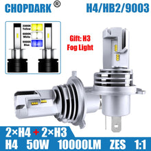 Load image into Gallery viewer, LED H4 Car LED Headlight BulbS 50W 10000Lm 6000K HB2 9003 Hi/Lo Beam ZES Chips and LED H3 3000K/6000K/9000K 1860 bulbs
