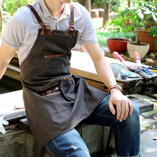 Load image into Gallery viewer, Motorcycle Automobile Accessories Canvas Real Leather Patchwork Man Apron Pockets Work Apron For Men's Gift D40