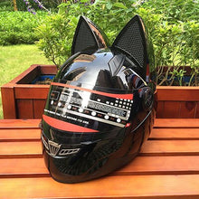 Load image into Gallery viewer, Motorcycle helmet with cat ears automobile race antifog full face helmet personality design with horn capacete casco