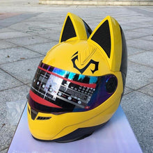 Load image into Gallery viewer, Motorcycle helmet with cat ears automobile race antifog full face helmet personality design with horn capacete casco
