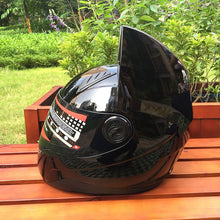Load image into Gallery viewer, Motorcycle helmet with cat ears automobile race antifog full face helmet personality design with horn capacete casco