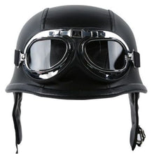 Load image into Gallery viewer, New Leather Motorcycle Helmet German Motorcycle Open Face Half Helmet Chopper Biker Pilot DOT BLACK/