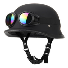 Load image into Gallery viewer, New Leather Motorcycle Helmet German Motorcycle Open Face Half Helmet Chopper Biker Pilot DOT BLACK/