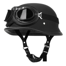 Load image into Gallery viewer, New Leather Motorcycle Helmet German Motorcycle Open Face Half Helmet Chopper Biker Pilot DOT BLACK/